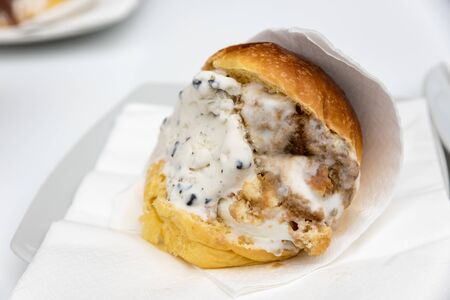 Brioche with Sicilian ice creamの写真素材