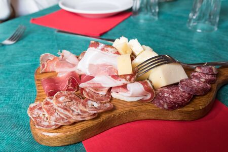 Selection of cold cuts and cheeses from Trentinoの写真素材