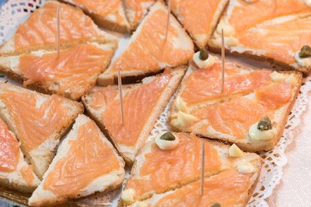 Appetizer of salmon tartletsの写真素材
