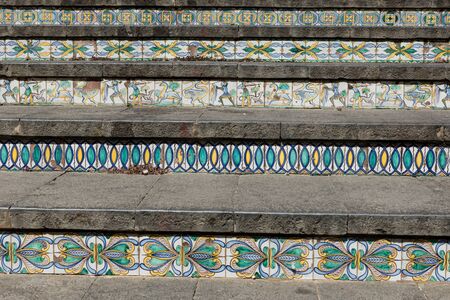 Stairway with polychrome ceramic tiles from Caltagirone Siciliaの写真素材