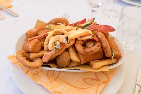 Fried vegetable on whiteの写真素材