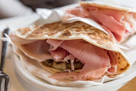 Piadina with porchetta morra Romagnaの写真素材
