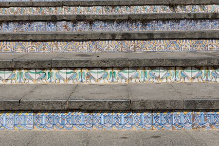 Stairway with polychrome ceramic tiles from Caltagirone Siciliaの写真素材