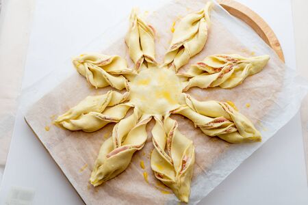 Preparation of savory pie with salmonの写真素材