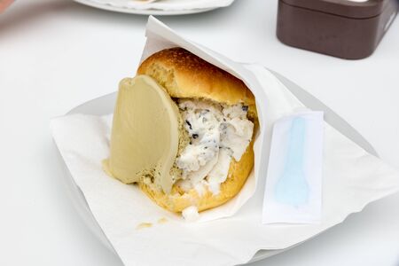 Brioche with Sicilian ice creamの写真素材