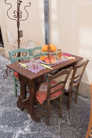 Typical Sicilian tables restaurantsの写真素材