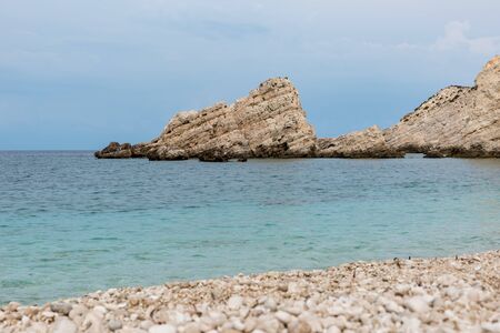 Jagged coast of the island of Kefaloniaの写真素材