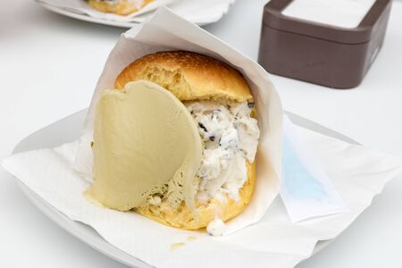 Brioche with Sicilian ice creamの写真素材