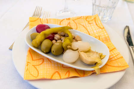 Pickled vegetables in a white bowlの写真素材