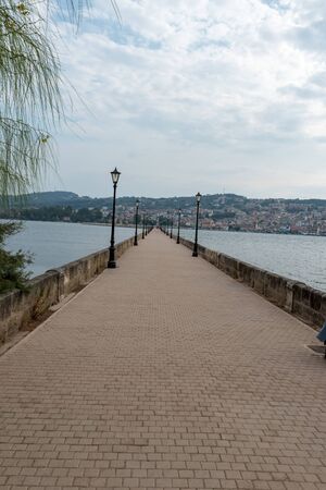 Panorama of the Argostoli Footbridgeの写真素材