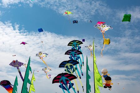 Kites with blue sky and white clouds