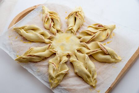 Preparation of savory pie with salmonの写真素材