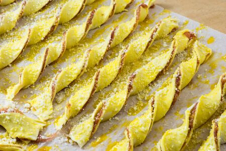 Breadsticks with baconの写真素材