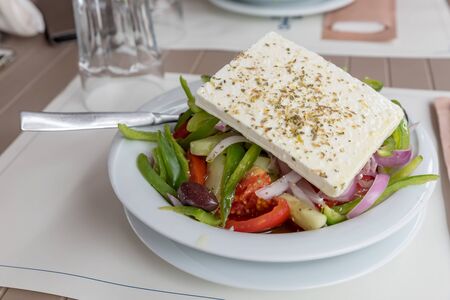 Traditional Greek salad with feta cheeseの写真素材