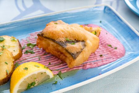 Greek-style fried zucchiniの写真素材
