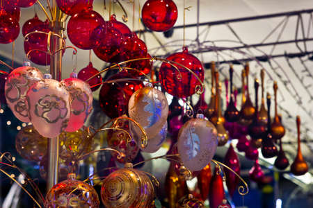 xmas shop with glass balls showcaseの写真素材