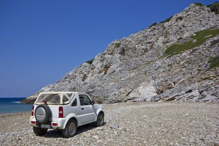 Off road mountain track in greece islandの写真素材