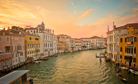 canal view in venice from a bridgeの写真素材