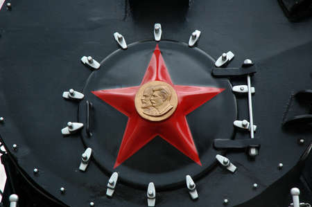 Russian steamtrain front with Lenin en Stalinのeditorial素材