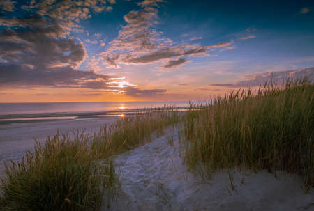 sunset at the beach in de sand dunes in Denmark, RÃ¸mÃ¸.
