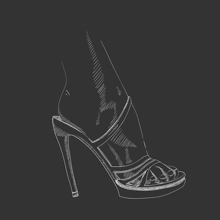 Vector hand-drawing female foot in the shoeのイラスト素材