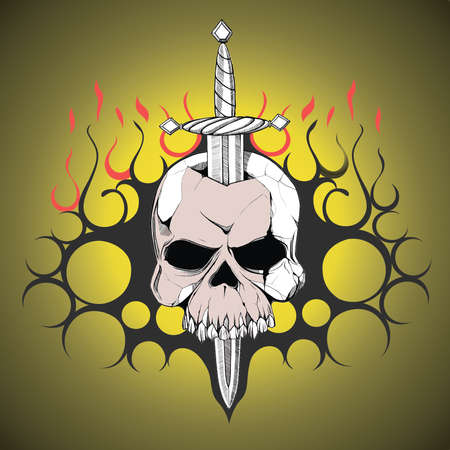 Hand drawn skull slain by a sword. The symbol of the day of the deadのイラスト素材