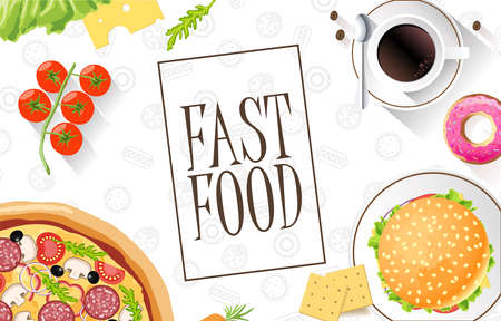 Fast food flat banner. For decoration websites, leaflet, other print productionのイラスト素材