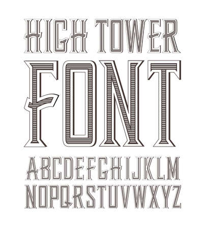 Vector handy crafted vintage label font. High towerのイラスト素材