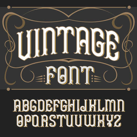 Vector vintage label font on a dark backround. Label font.のイラスト素材
