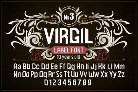 Vintage label font. Alcogol label style with vintage ornament.の写真素材