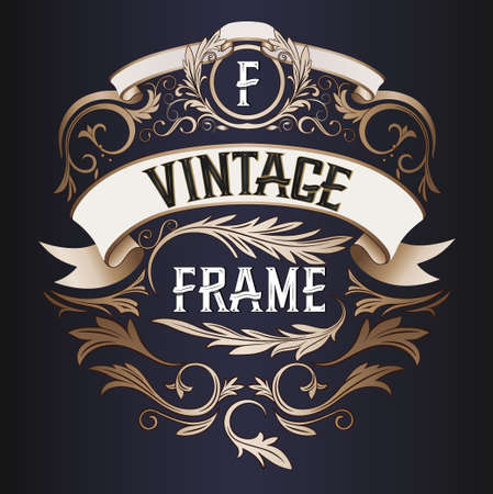 Vector frame - vintage text decoration. Monogram on dark backgroundのイラスト素材