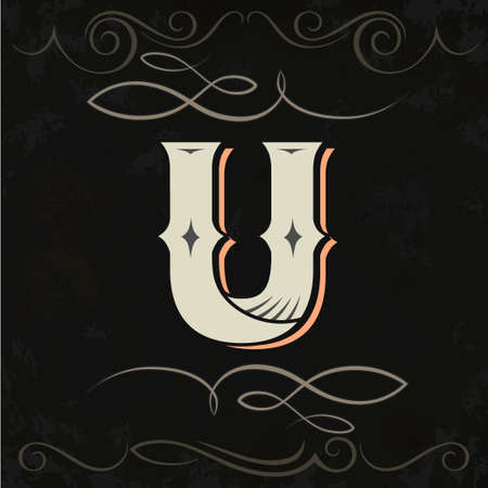 Retro style, western letter design. Letter Uのイラスト素材