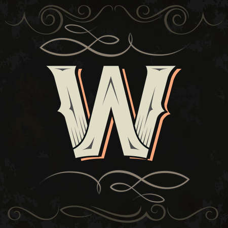Retro style, western letter design. Letter Wのイラスト素材