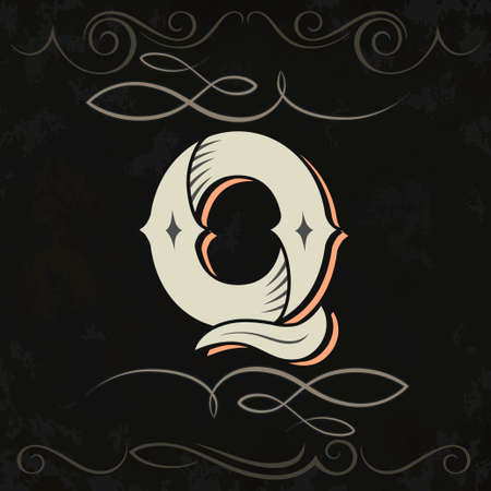 Retro style, western letter design. Letter Qのイラスト素材