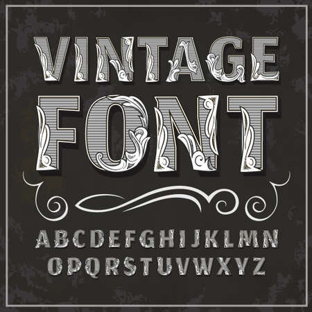 Vintage label font. Alcogol label style with vintage ornament.のイラスト素材