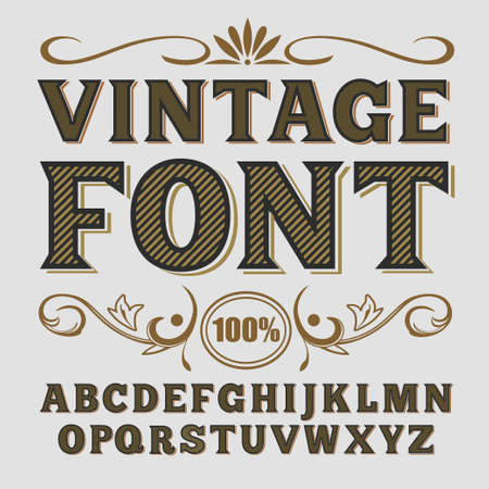 Vintage label font. Alcogol label style with vintage ornament.のイラスト素材
