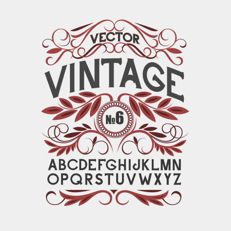 Vintage label font. Alcogol label style with vintage ornament.のイラスト素材