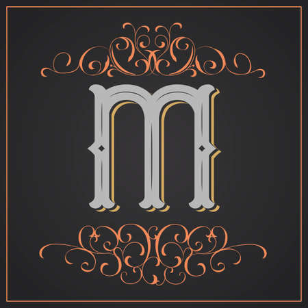 Retro style. Western letter design. Letter Mのイラスト素材