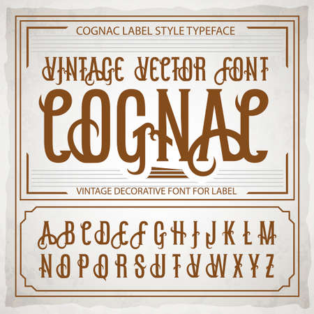 Vintage label font. Cognac label style with vintage ornamentのイラスト素材