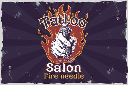 Tattoo salon fire needle - vector illustrationのイラスト素材