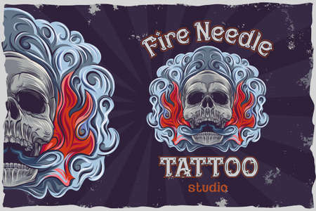 Tattoo salon fire needle - vector illustrationのイラスト素材
