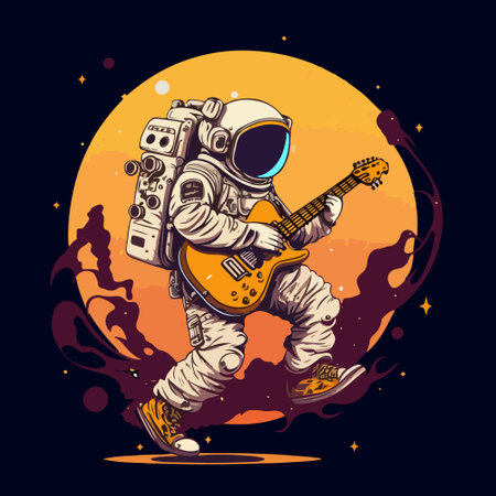 Astronaut stay with guitar t-shirt designのイラスト素材