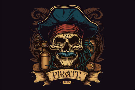 Skull Pirate rum vector illustrationのイラスト素材