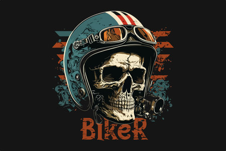 Skull, Biker. Vector illustration for t-shirtのイラスト素材