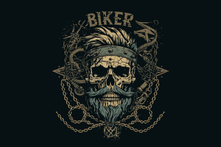 Skull, Biker. Vector illustration for t-shirtのイラスト素材