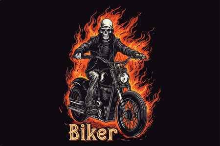 Skeleton on a bike vector vintage illustrationのイラスト素材