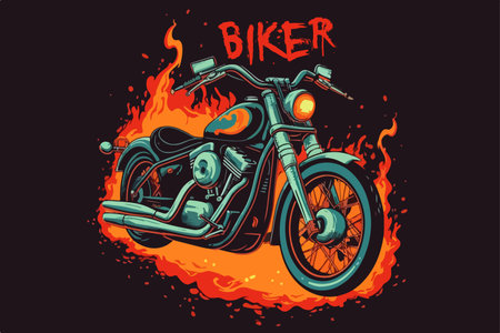 Bike on fire vector vintage illustrationのイラスト素材