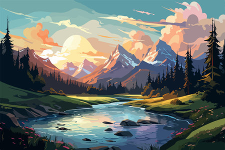 Vector beautiful nature. Forest landscapeのイラスト素材