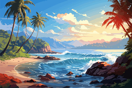 Vector beautiful nature. Beach landscapeのイラスト素材