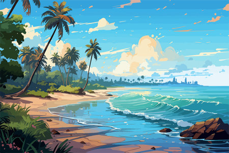 Vector beautiful nature. Beach landscapeのイラスト素材